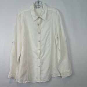 Coldwater Creek White 100% Linen Button-up Roll tabs Long Sleeve Snap Buttons XL